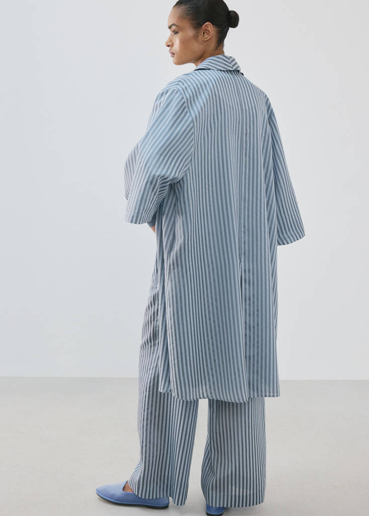 Silk blend striped kaftan pyjamas — Blue