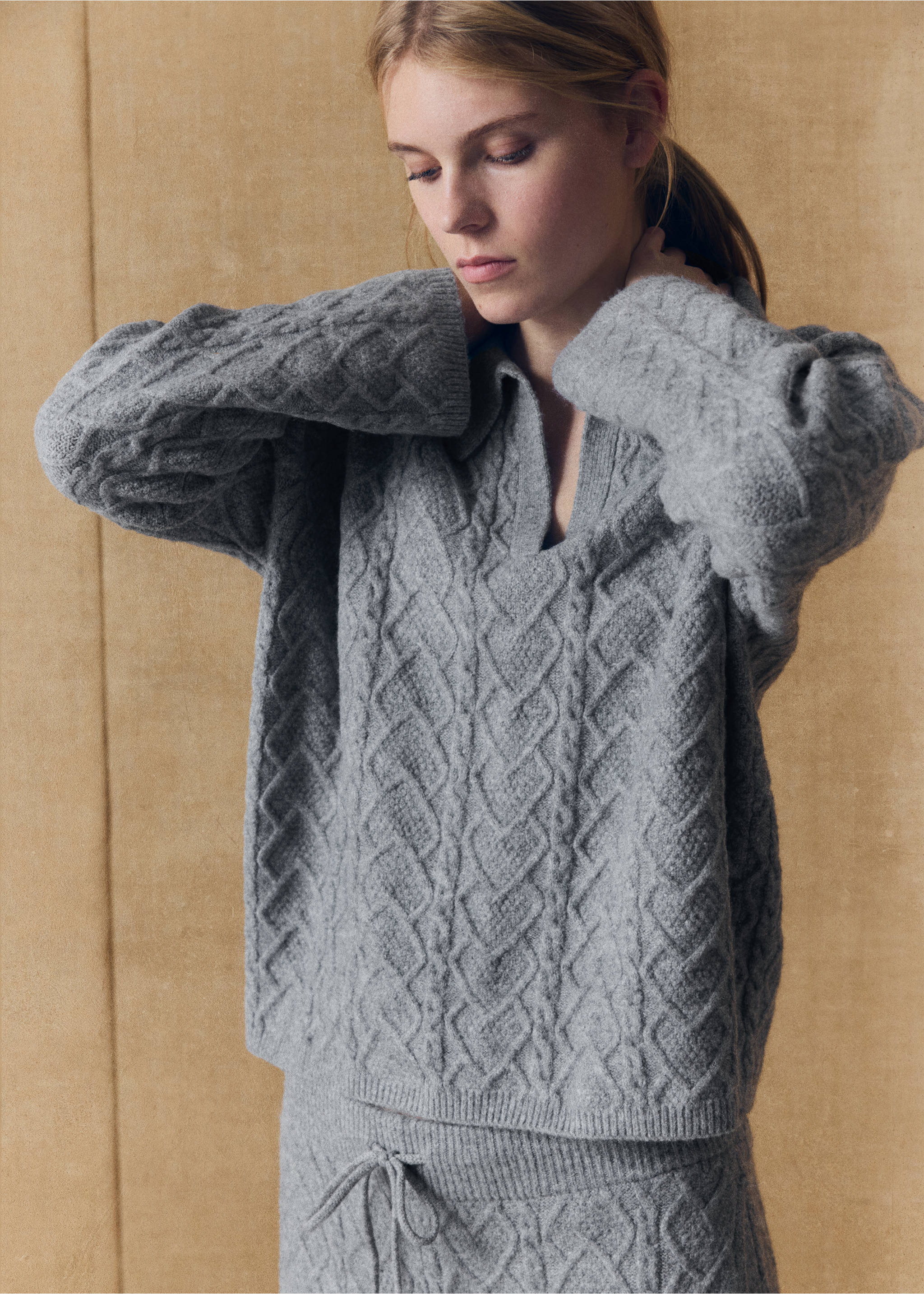Jersei trenat coll polo - Pla mig, Gris. Ref: 37072946-01.