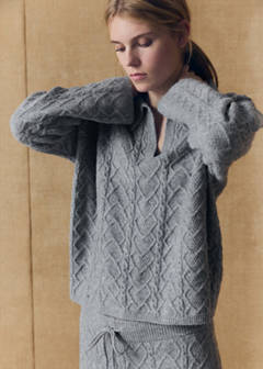 Cable-knit polo-neck jumper — Grey 8