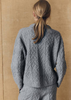 Cable-knit polo-neck jumper — Grey 10
