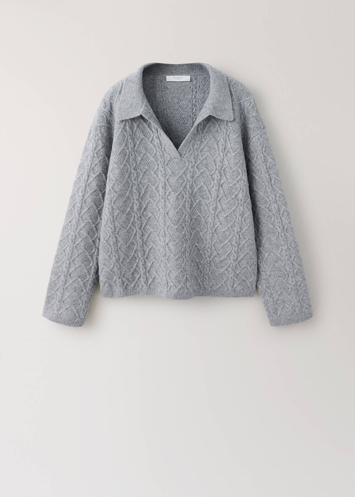 Cable-knit polo-neck jumper — Grey