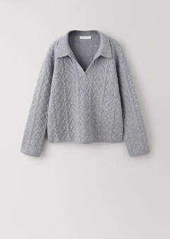 Cable-knit polo-neck jumper — Grey 5