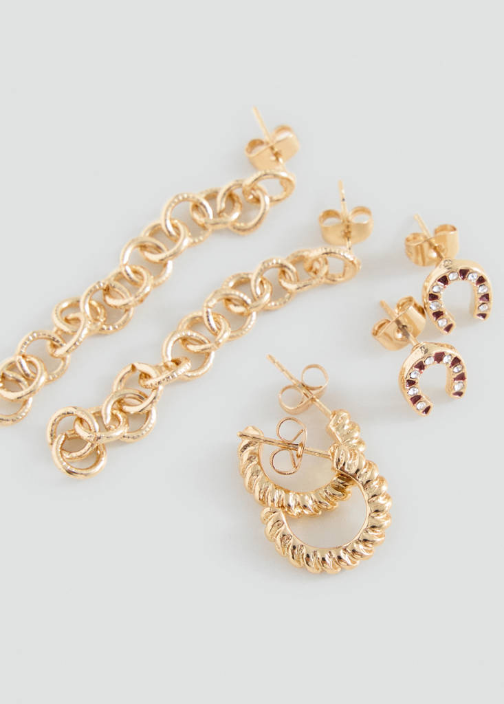 Pack of 3 combined earrings — Gold