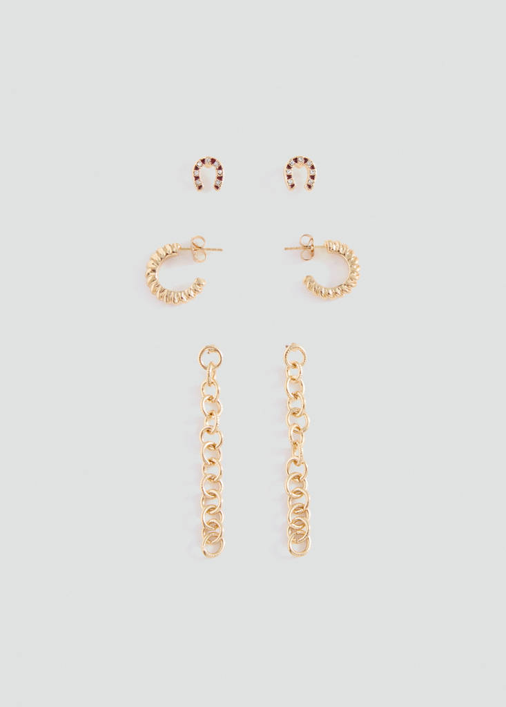 Pack of 3 combined earrings — Gold