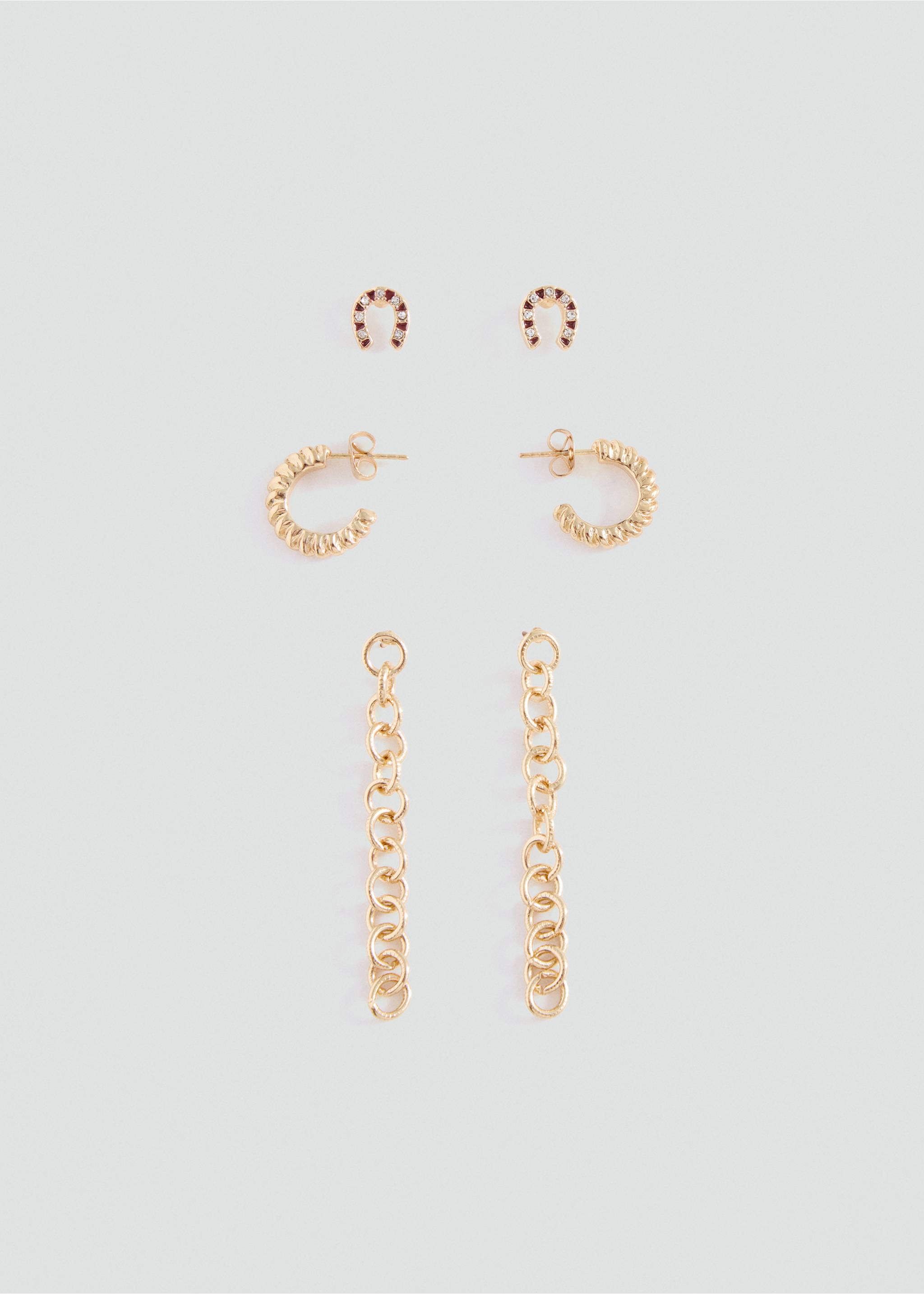 Pack of 3 combined earrings - Article without model, Gold. Ref: 37072948-00.