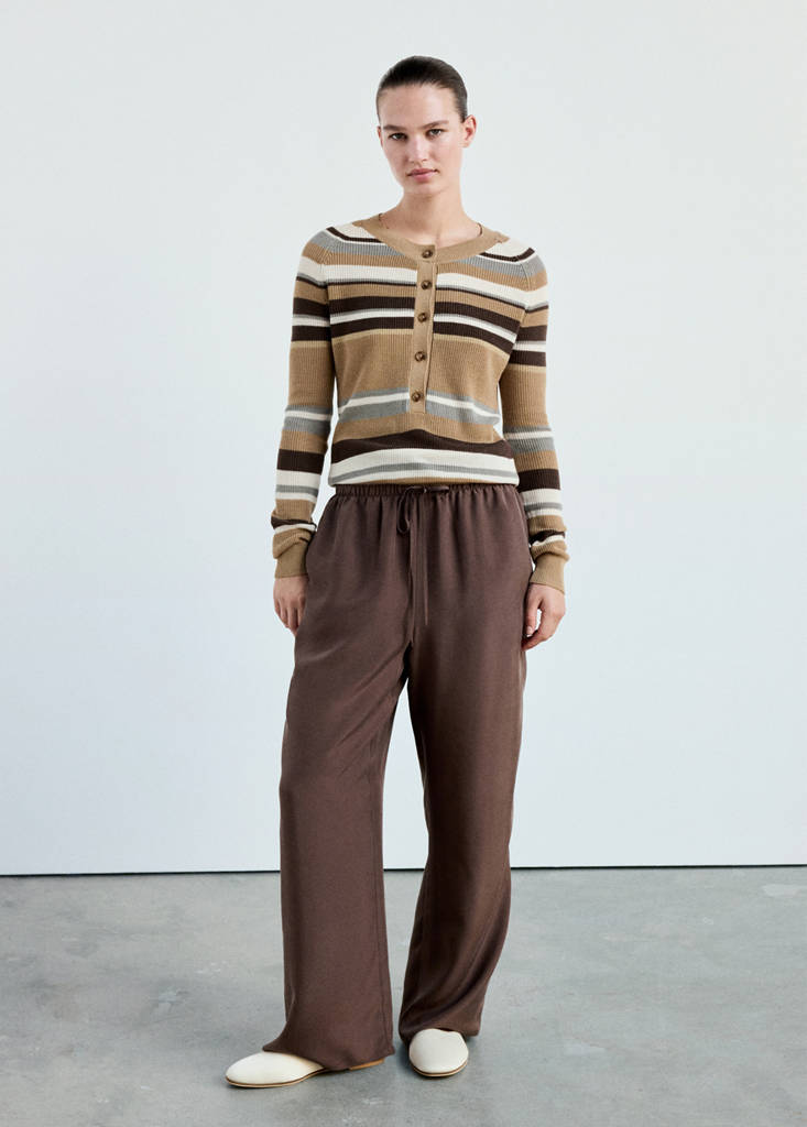 Striped rib sweater — Brown