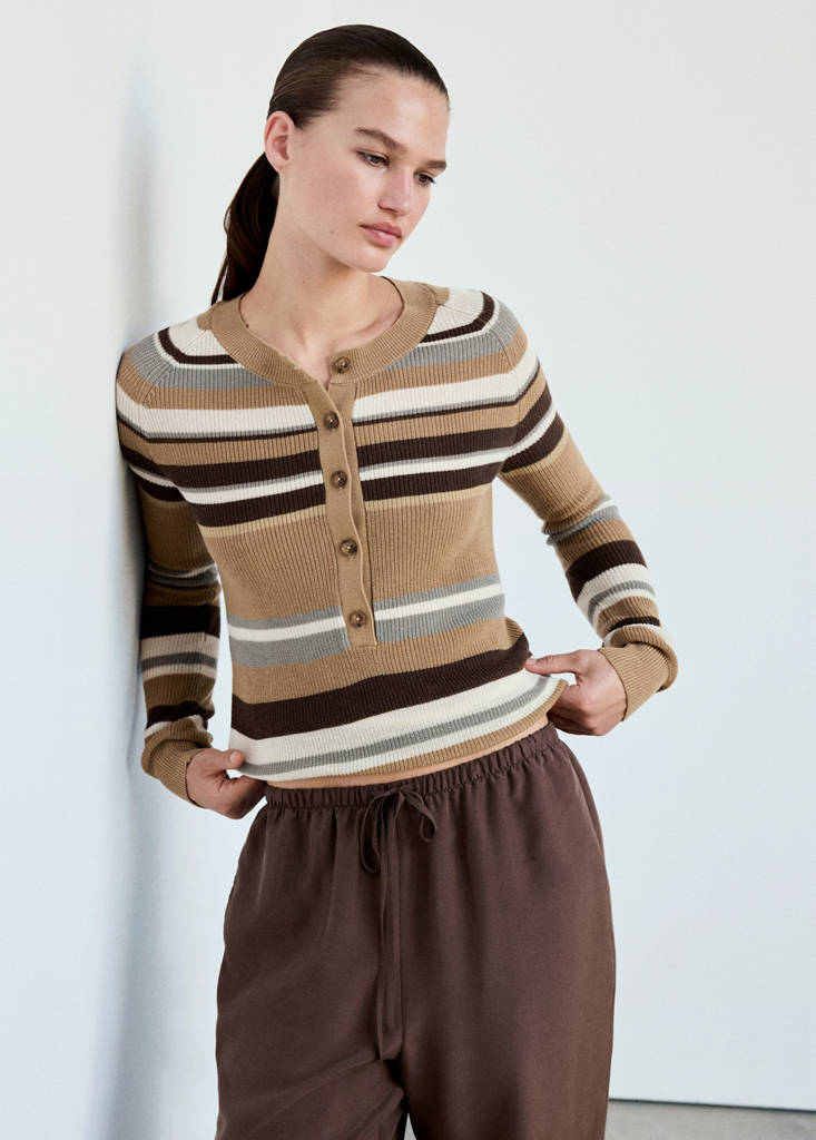 Striped rib sweater — Brown