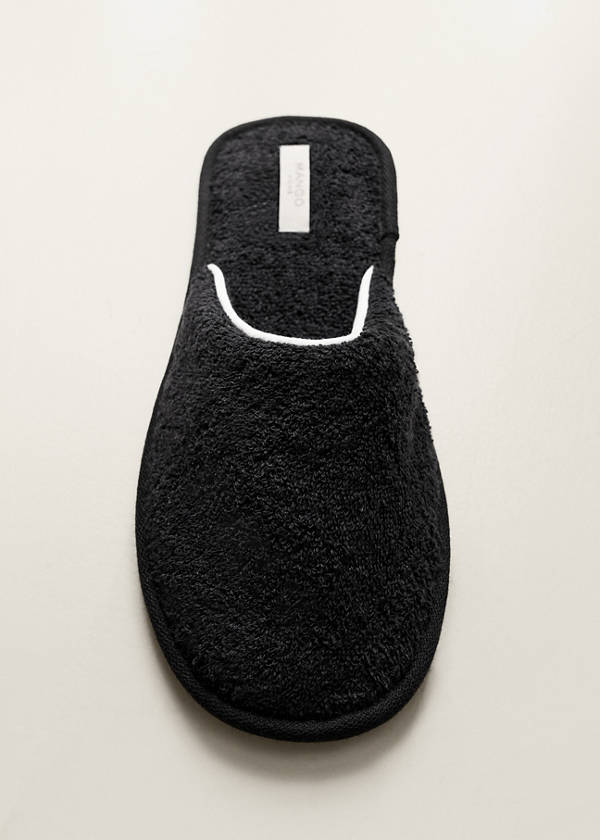 Terry slippers with piping detail — Black
