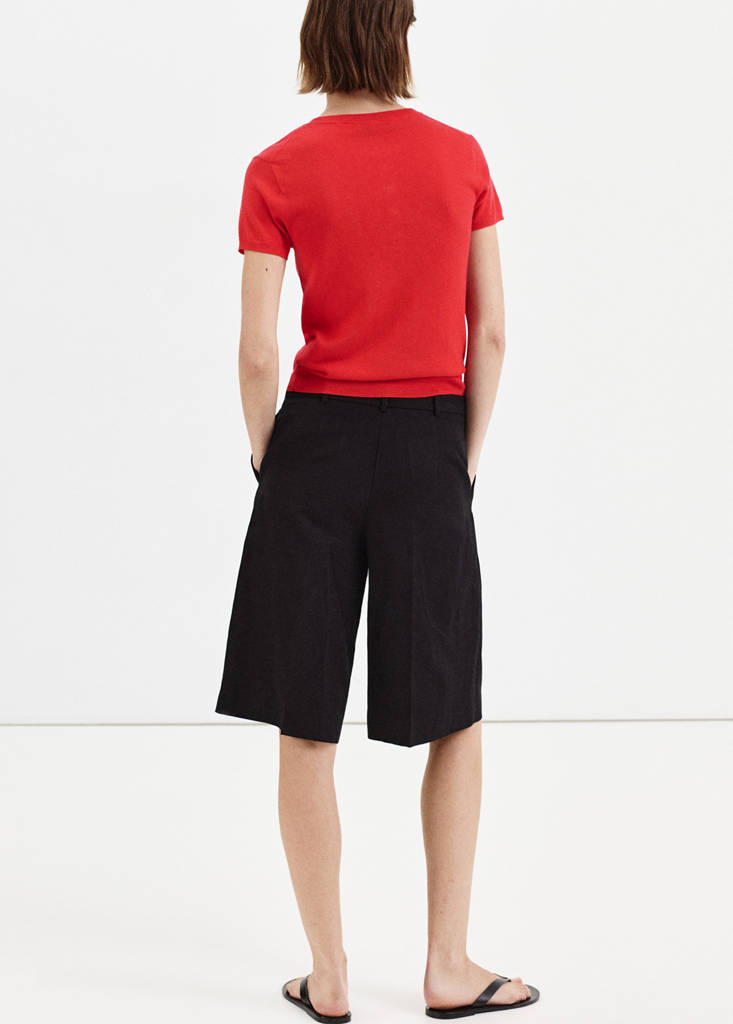 Short-sleeved fine-knit sweater — Red