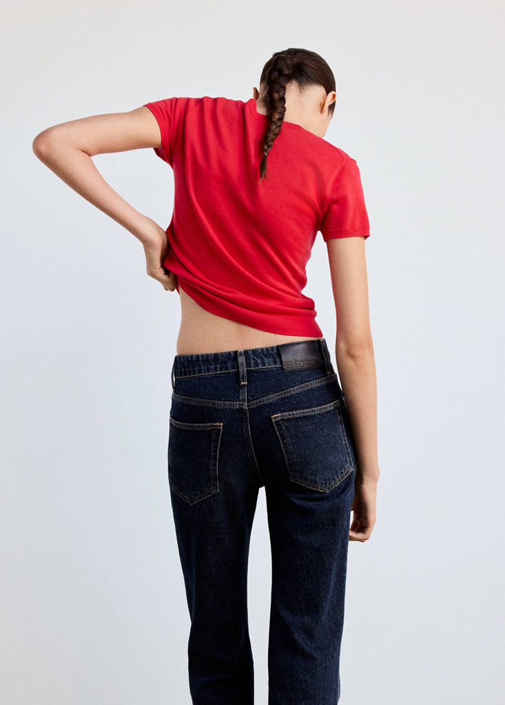 Short-sleeved fine-knit sweater — Red