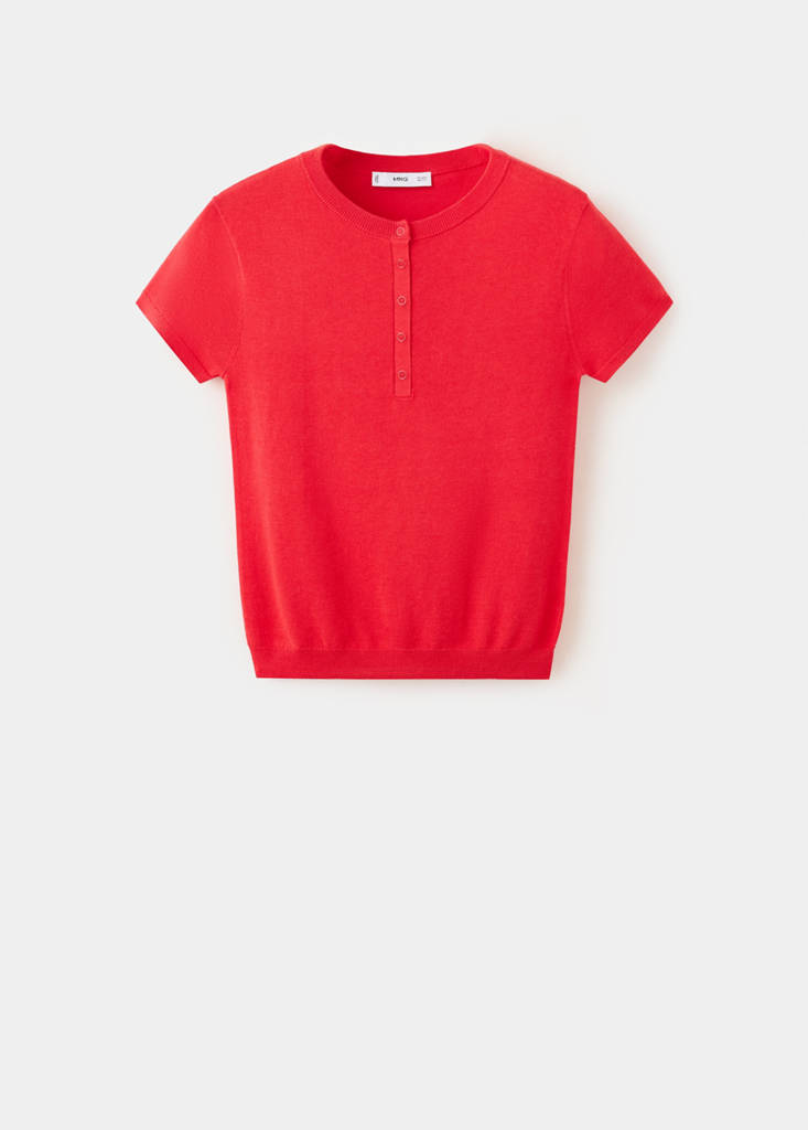 Short-sleeved fine-knit sweater — Red