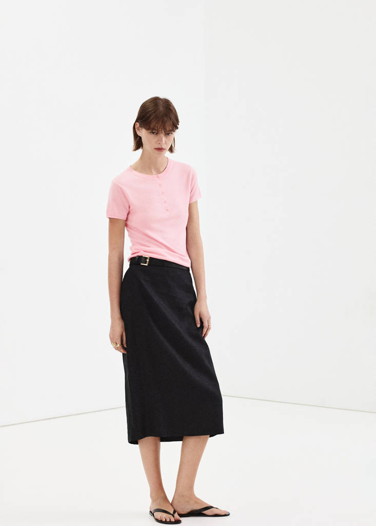 Short-sleeved fine-knit sweater — Pink