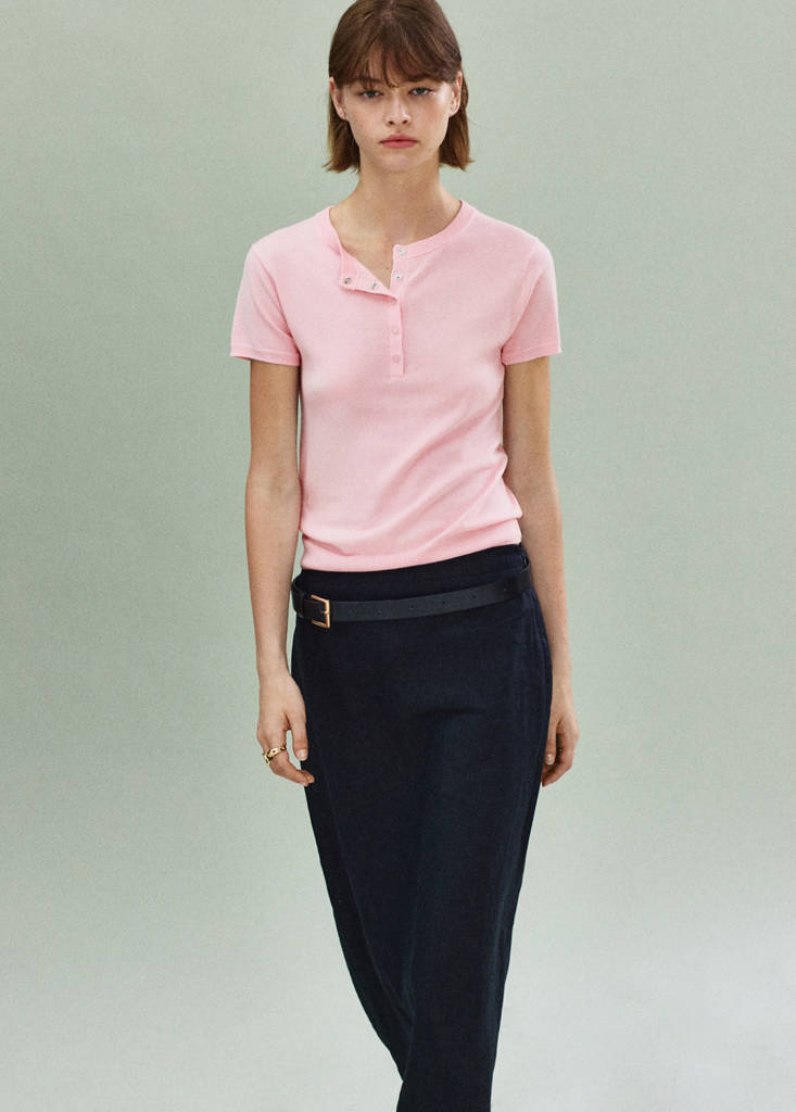 Short-sleeved fine-knit sweater — Pink