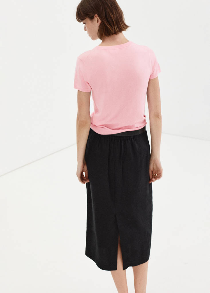 Short-sleeved fine-knit sweater — Pink
