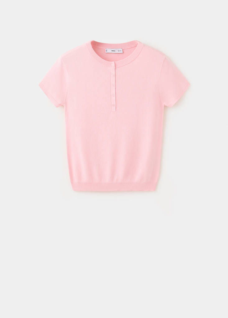 Short-sleeved fine-knit sweater — Pink