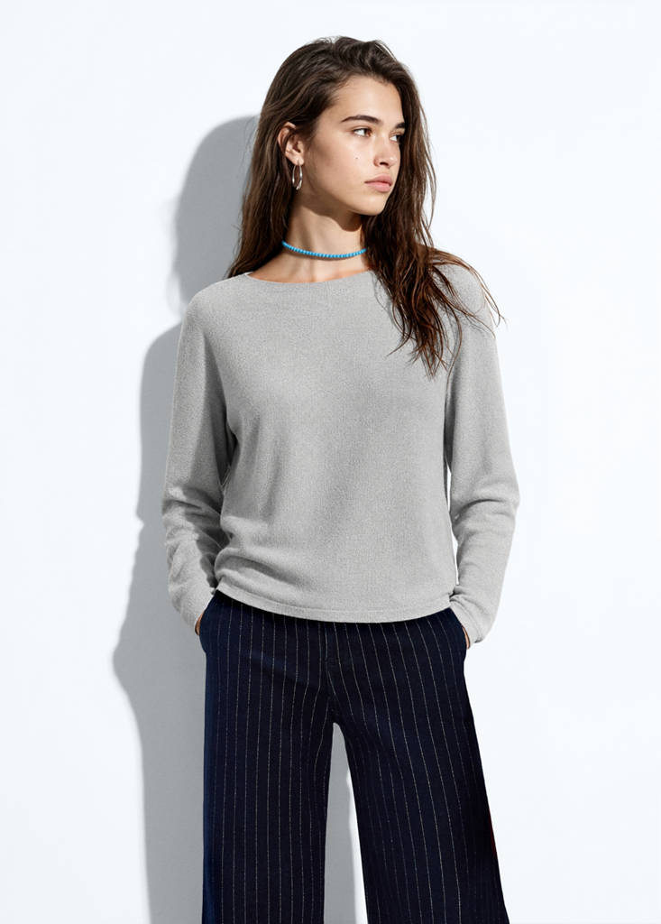 Fine knit jumper with slit details — Medium Heather Grey