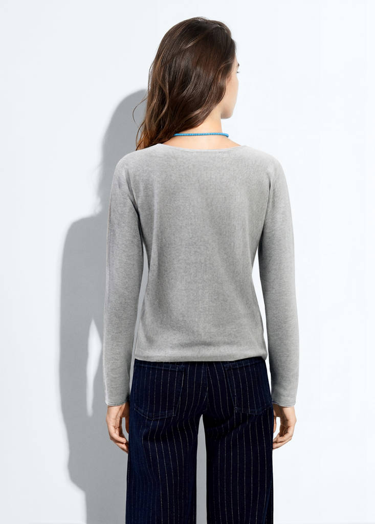 Fine knit jumper with slit details — Medium Heather Grey