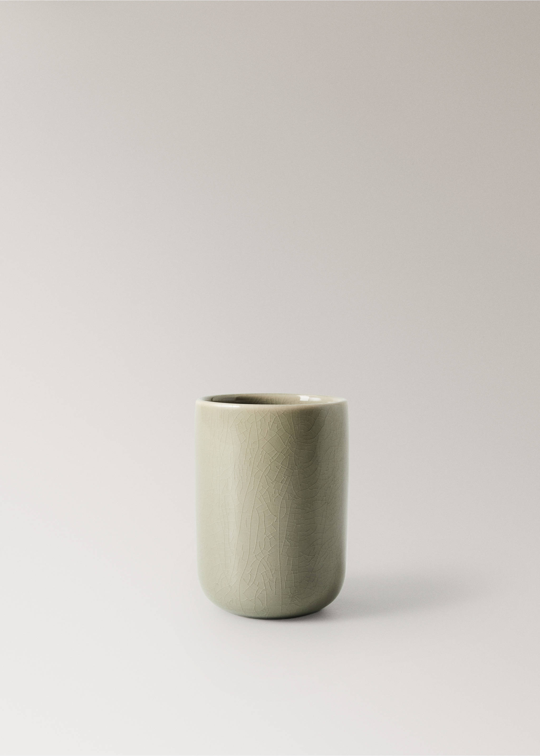 Crackled ceramic toothbrush cup - Article without model, Pastel Green. Ref: 37073284-00.