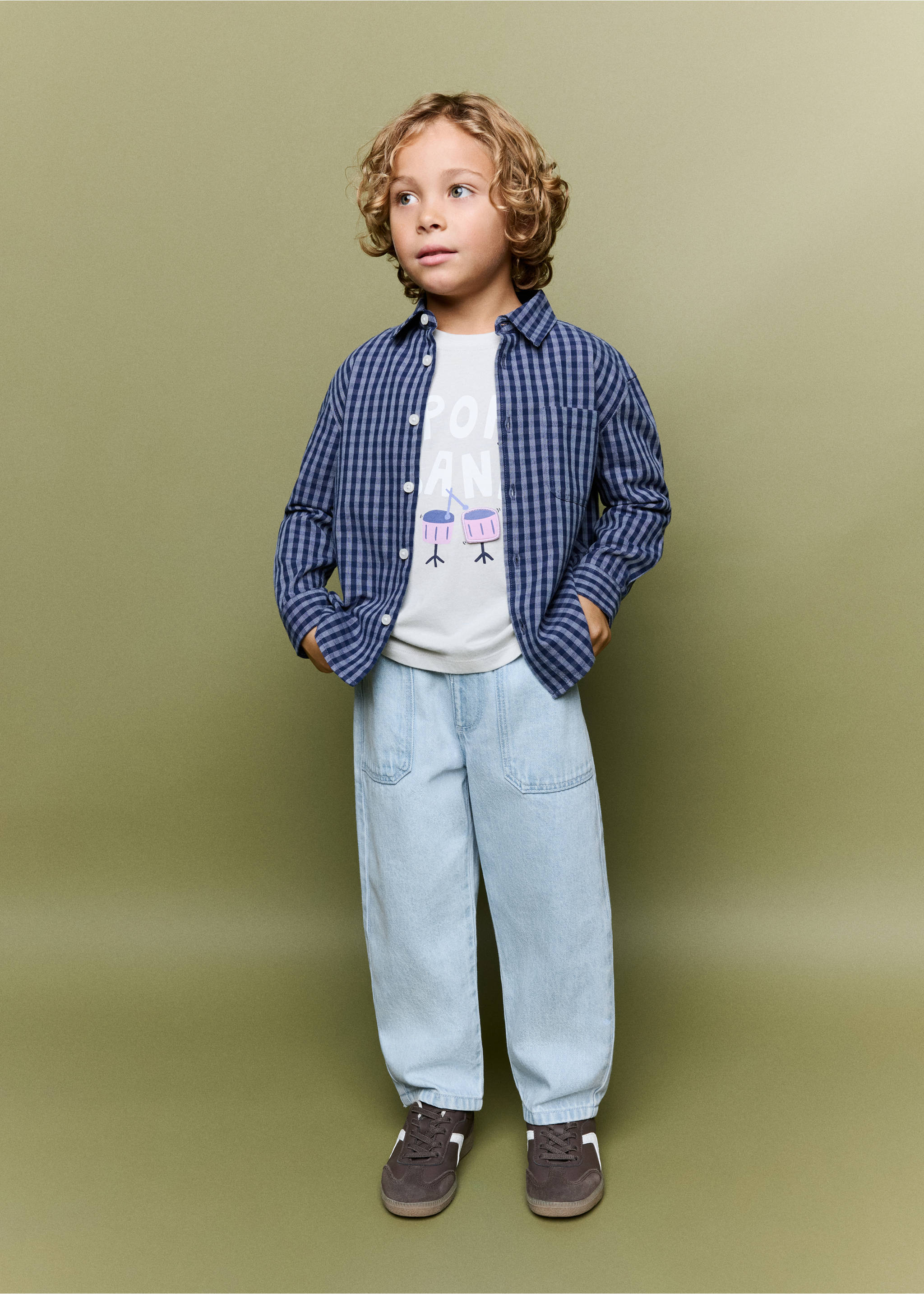 Straight jeans with elasticated waistband - General plane, Light Blue. Ref: 37073290-00.