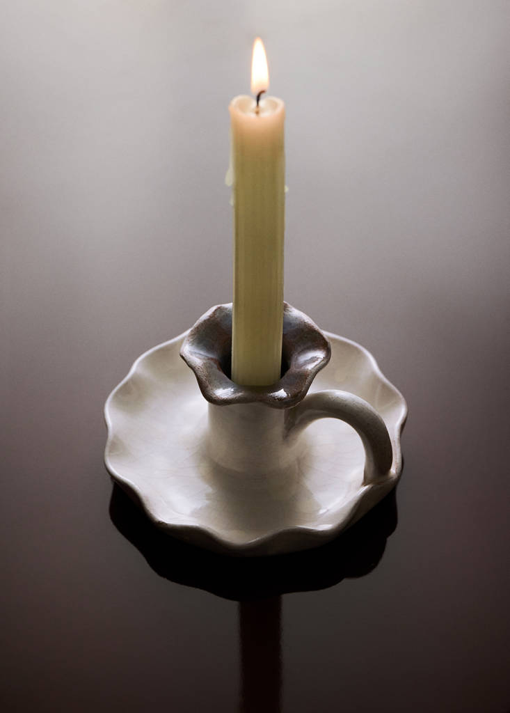 Terracotta wave chamberstick — White