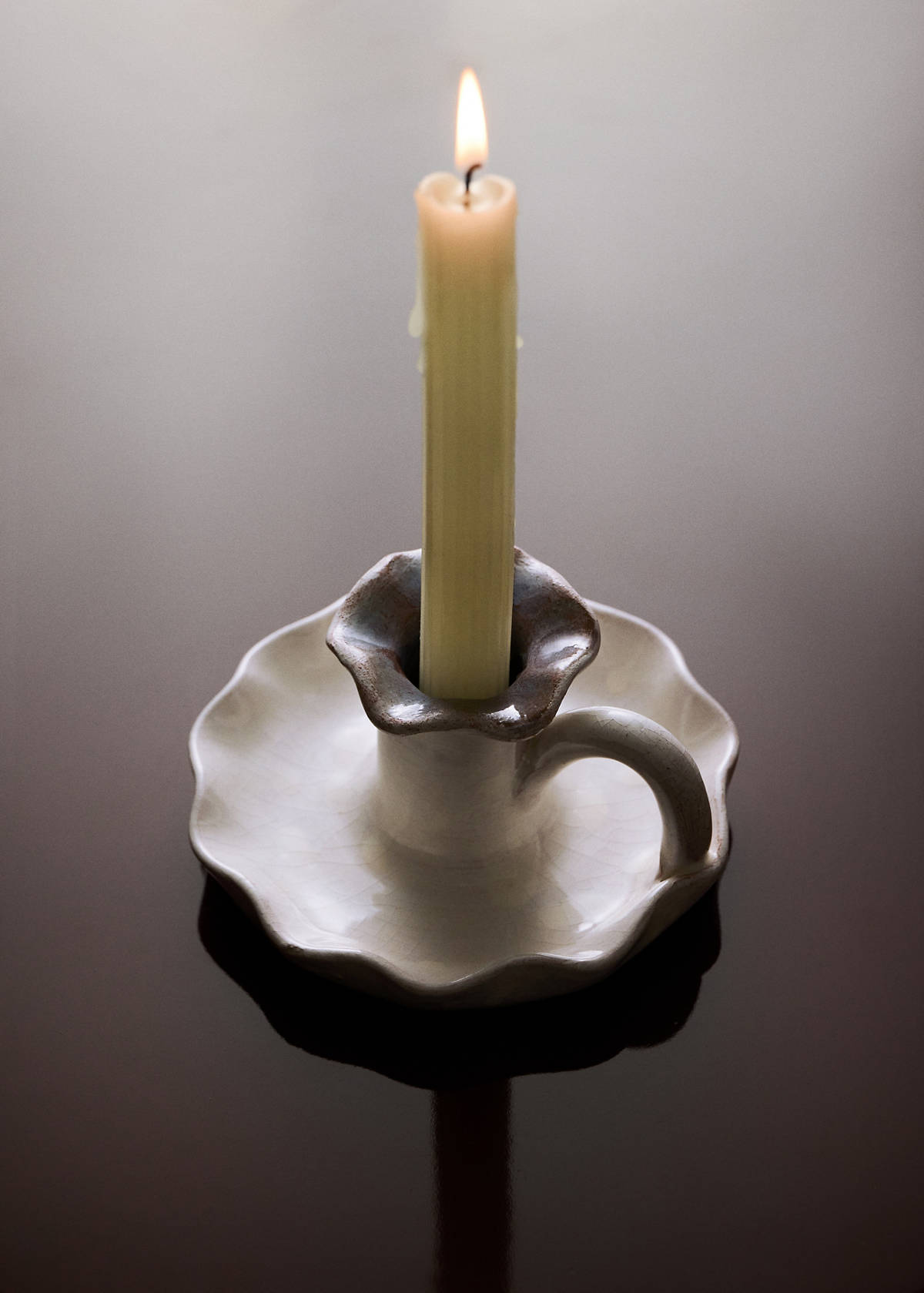 Terracotta wave chamberstick — White