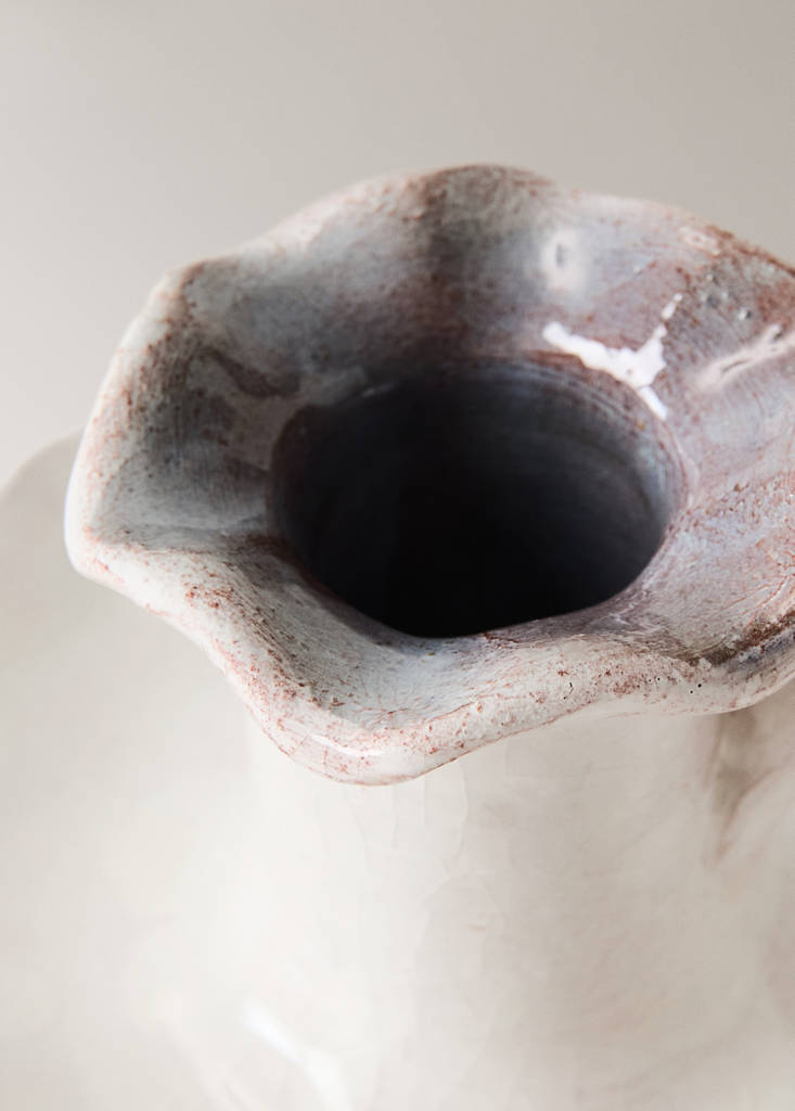 Terracotta wave chamberstick — White