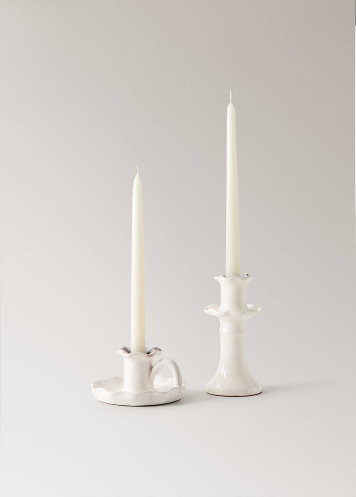Terracotta wave chamberstick — White