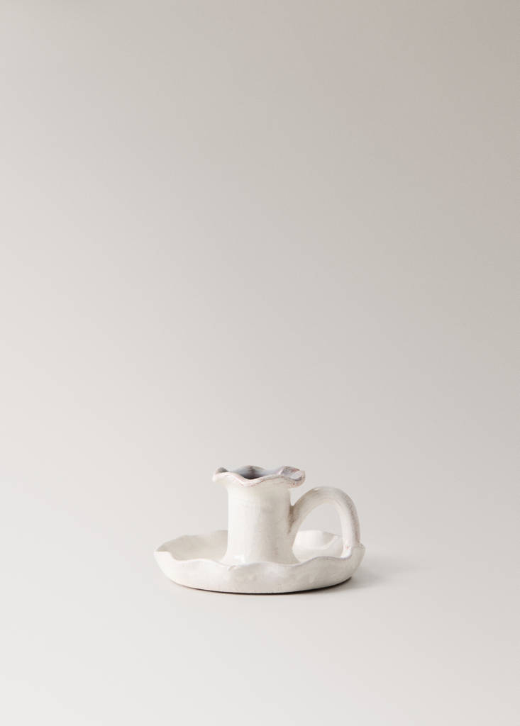 Terracotta wave chamberstick — White