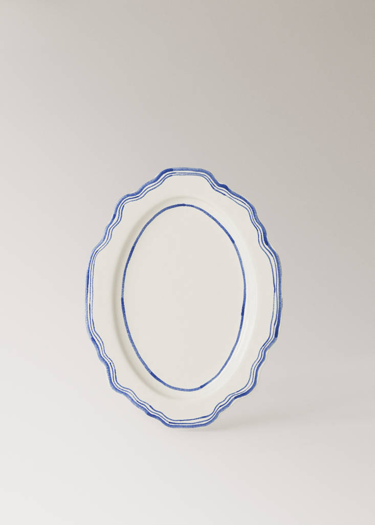 Hand-painted stoneware fountain — Blue