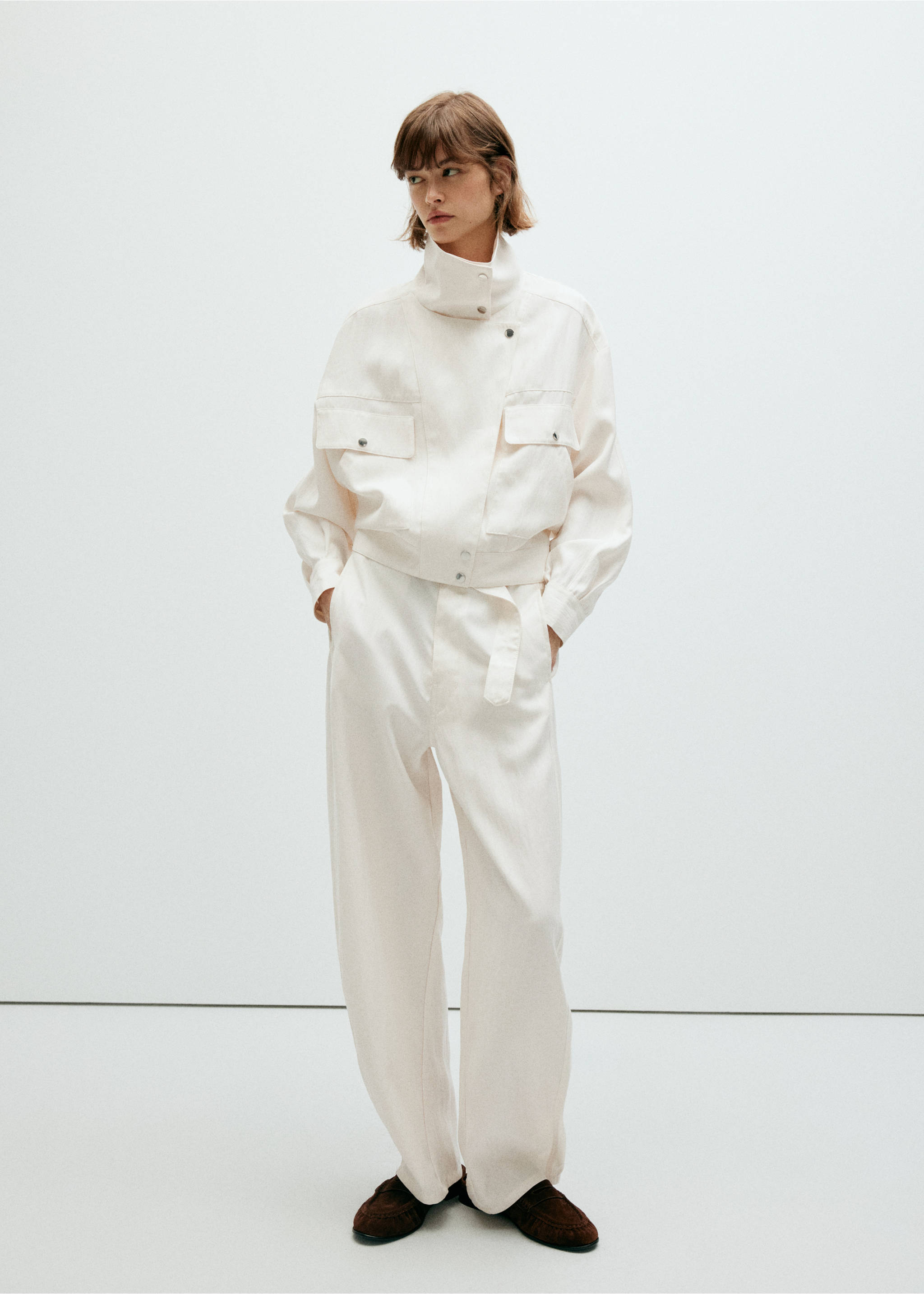 Funnel-neck bomber jacket - General plane, White. Ref: 37073316-00.