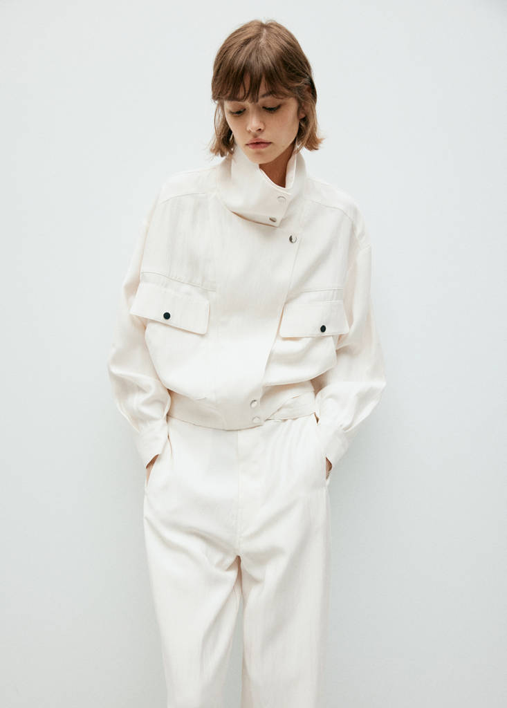 Funnel-neck bomber jacket — White