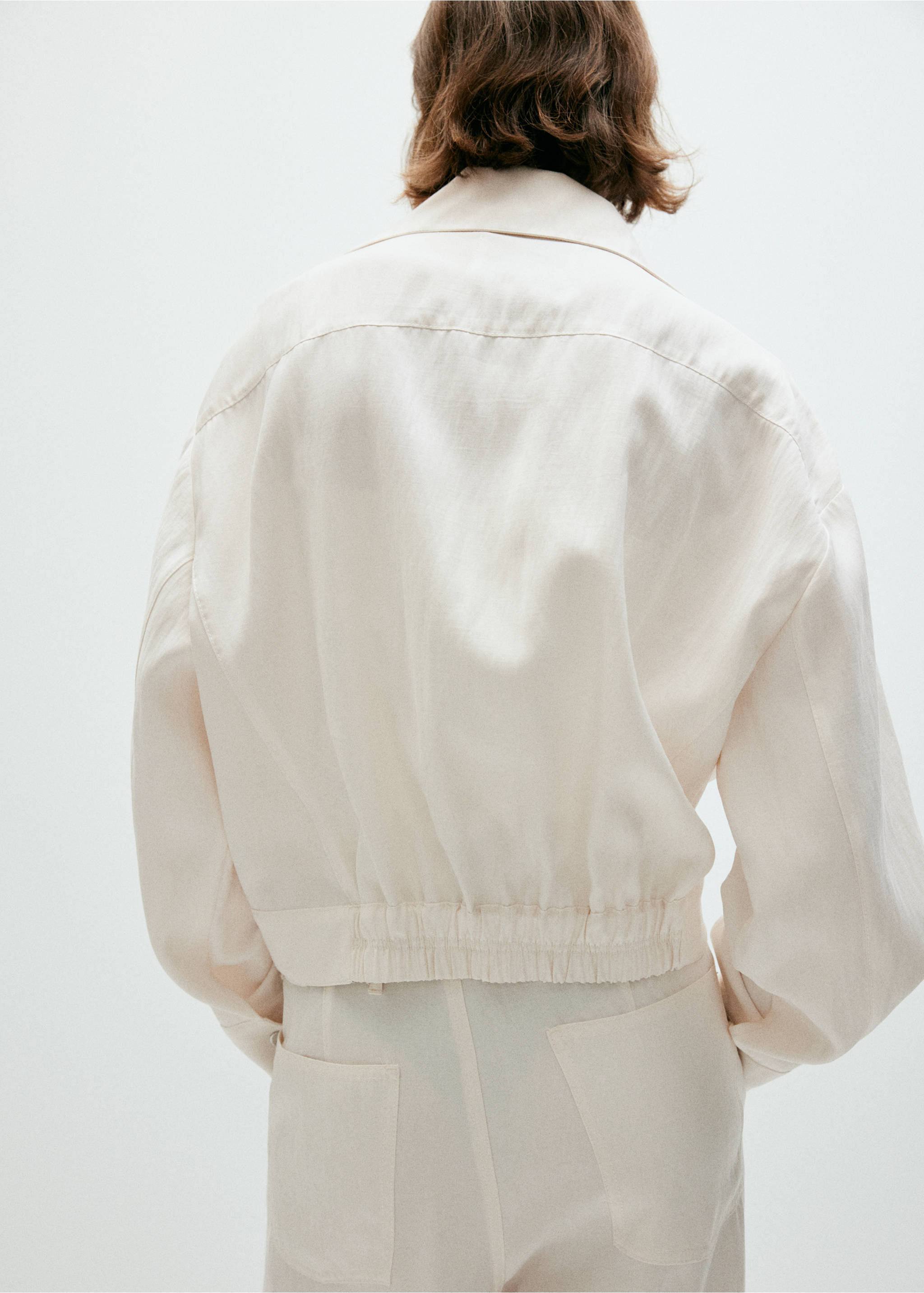 Funnel-neck bomber jacket - Reverse of the article, White. Ref: 37073316-00.