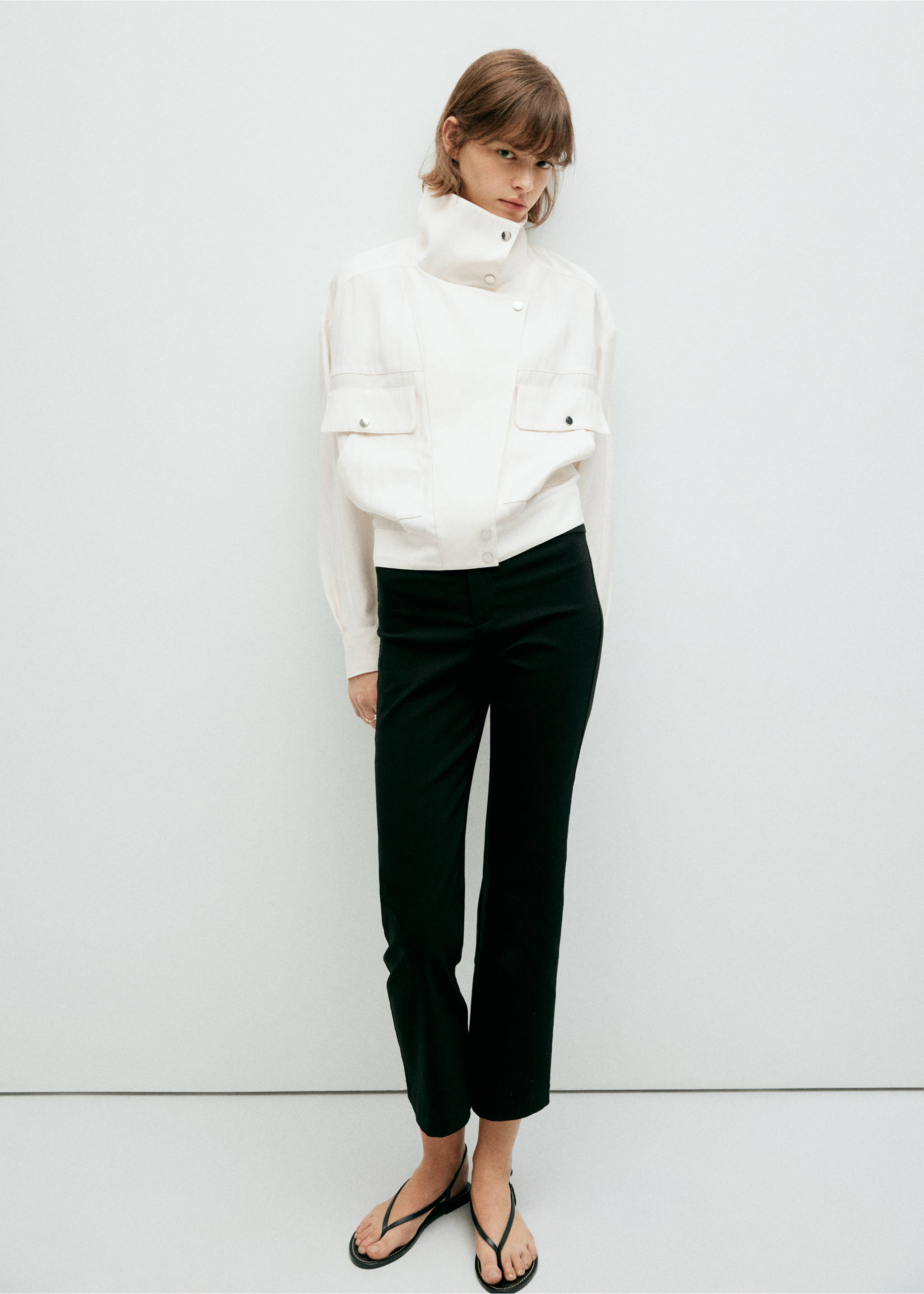 Funnel-neck bomber jacket - Details of the article 3, White. Ref: 37073316-00.
