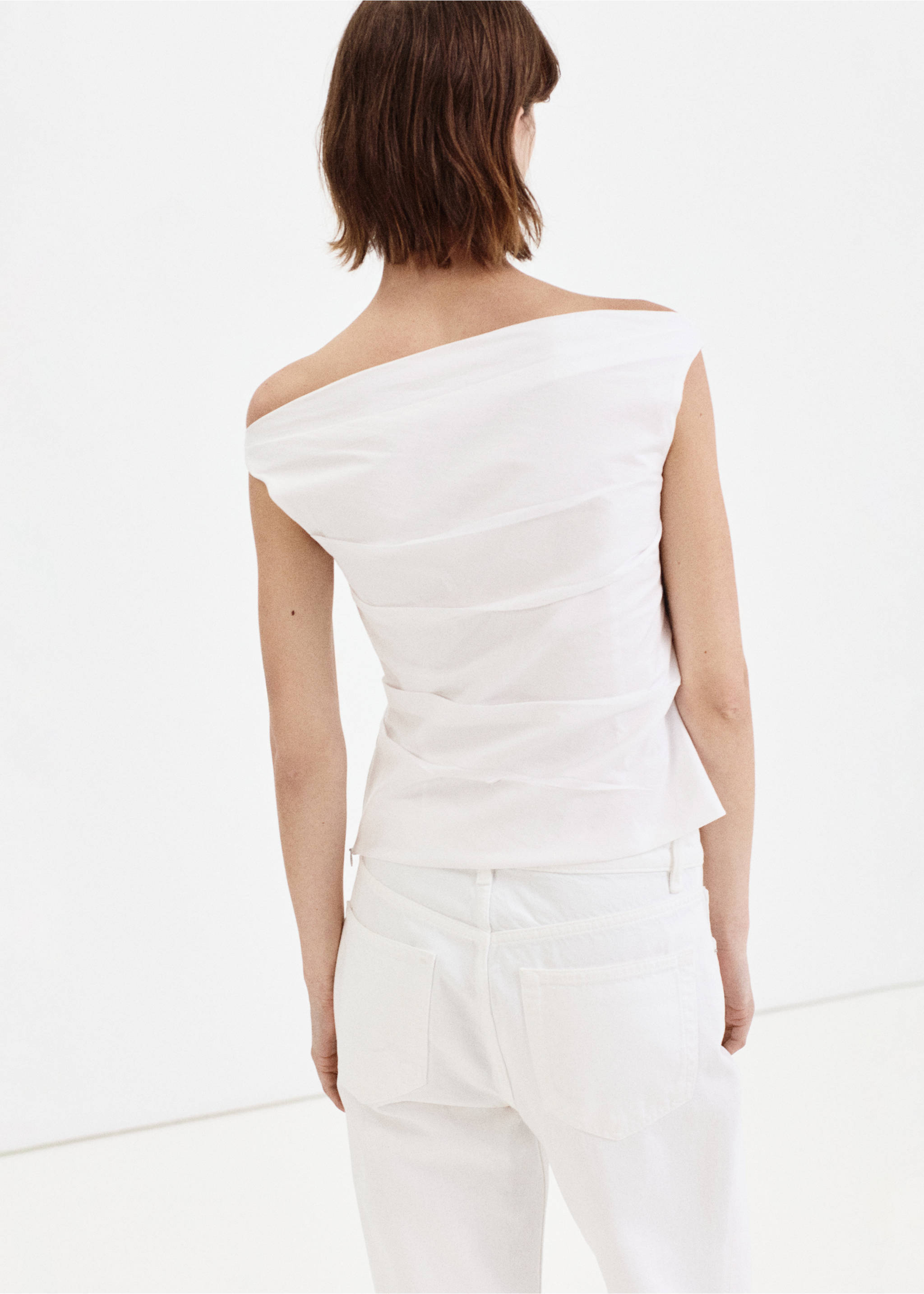 Top en coton drapé - Verso de l’article, Blanc cassé. Ref: 37073320-00.