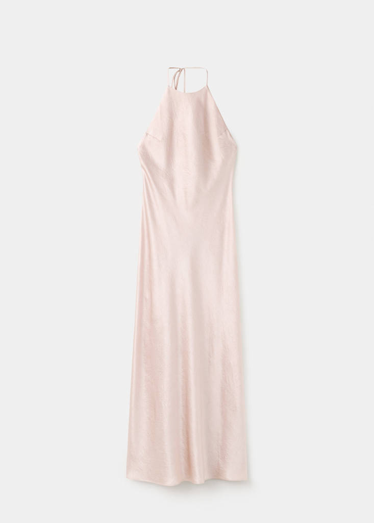 Satin halter dress with a wrinkled effect — Pink