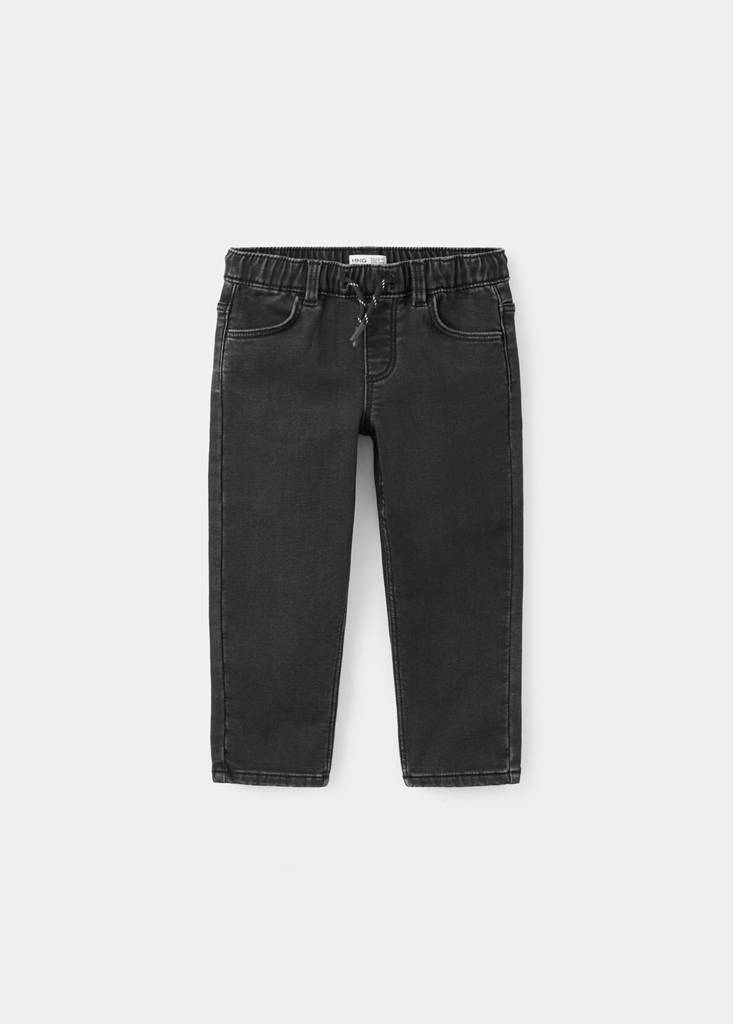 Straight-fit jeans with elastic waist — Black denim