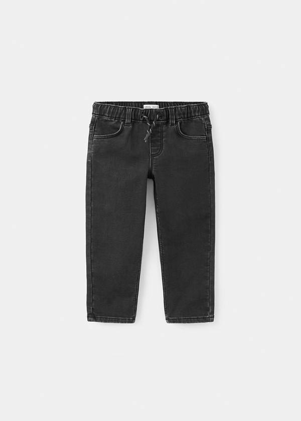 Straight-fit jeans with elastic waist — Black denim