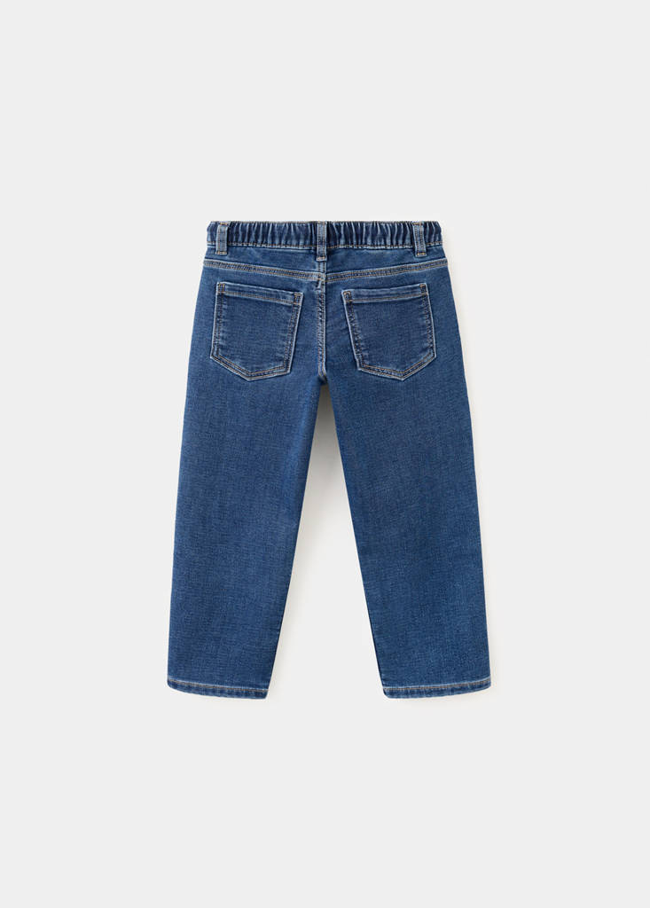 Straight-fit jeans with elastic waist — Dark Blue