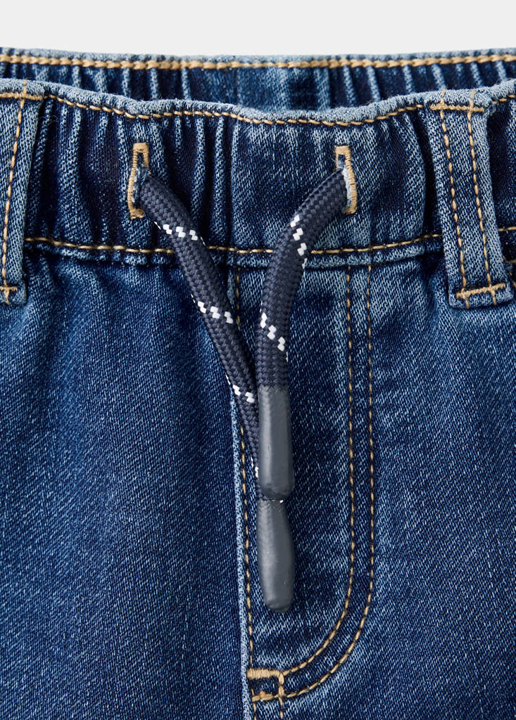 Straight-fit jeans with elastic waist — Dark Blue