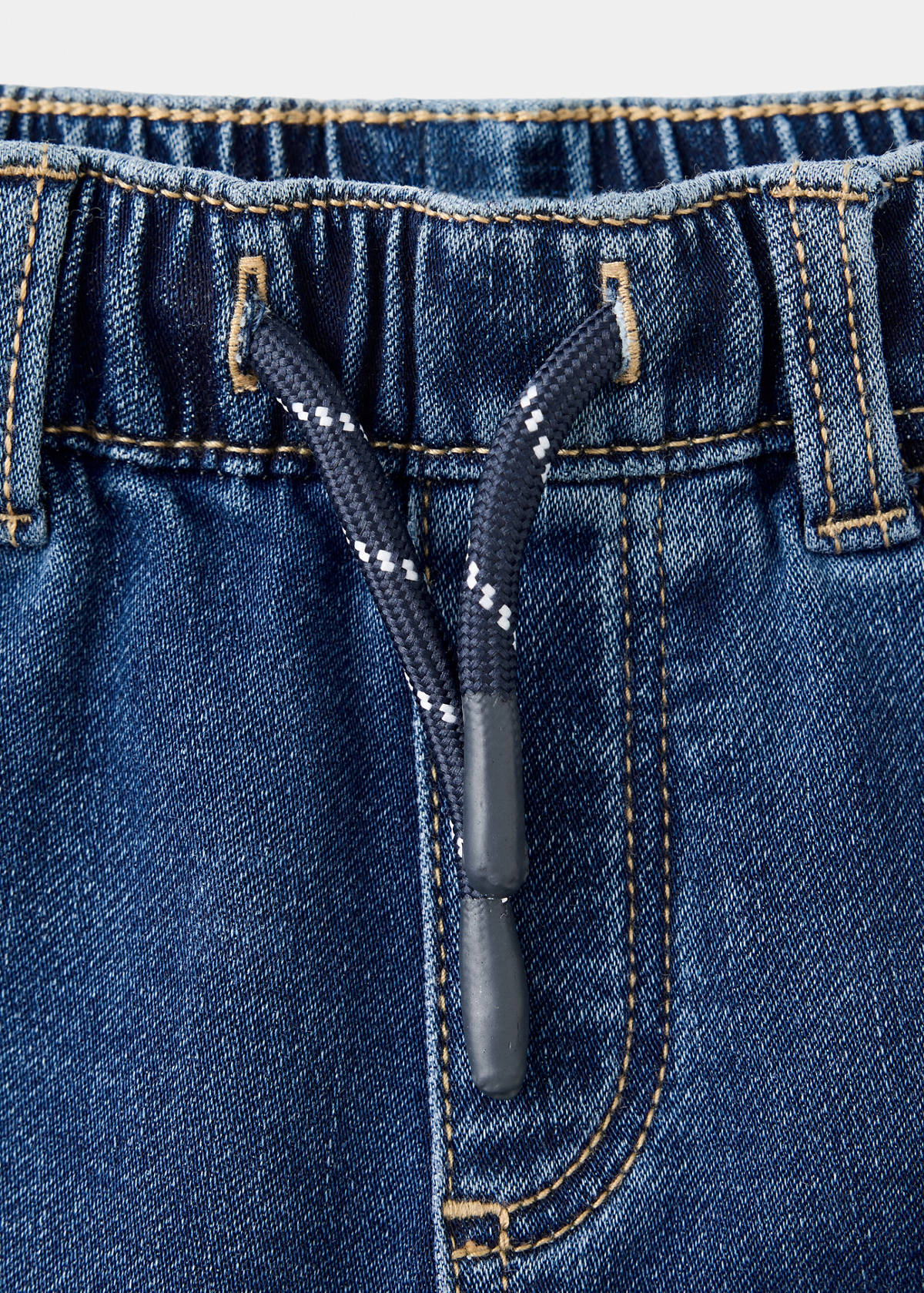 Straight-fit jeans with elastic waist — Dark Blue