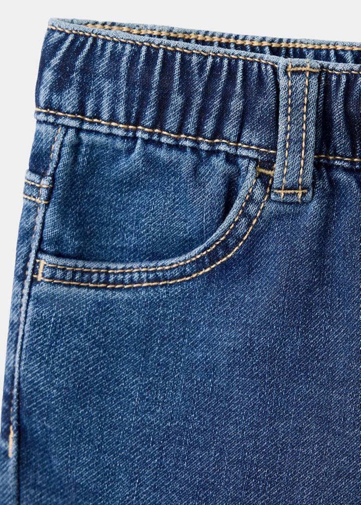 Straight-fit jeans with elastic waist — Dark Blue