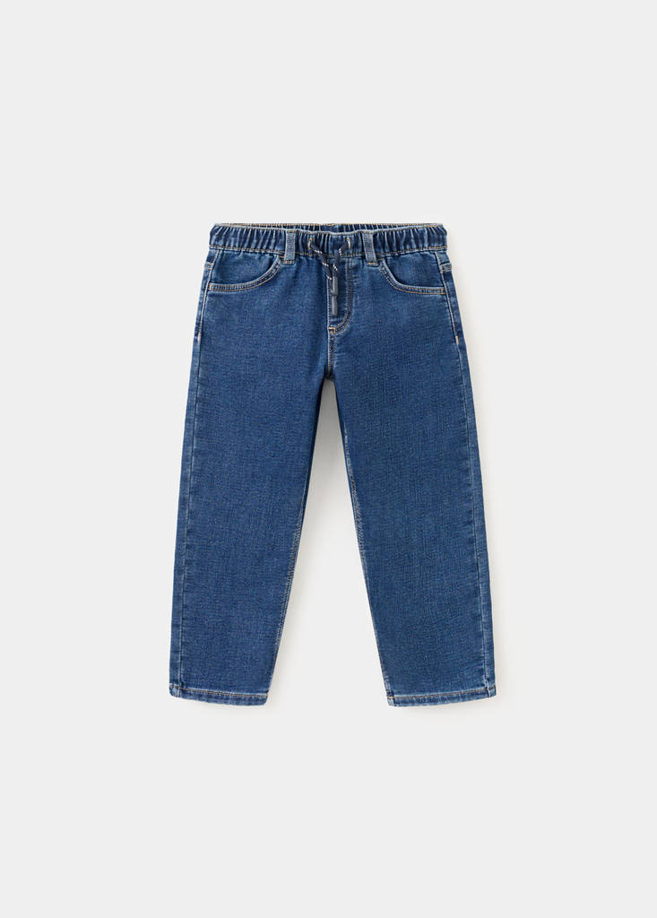 Straight-fit jeans with elastic waist — Dark Blue