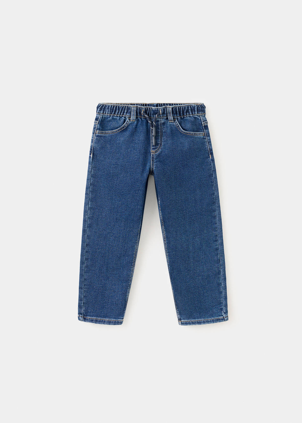 Straight-fit jeans with elastic waist — Dark Blue