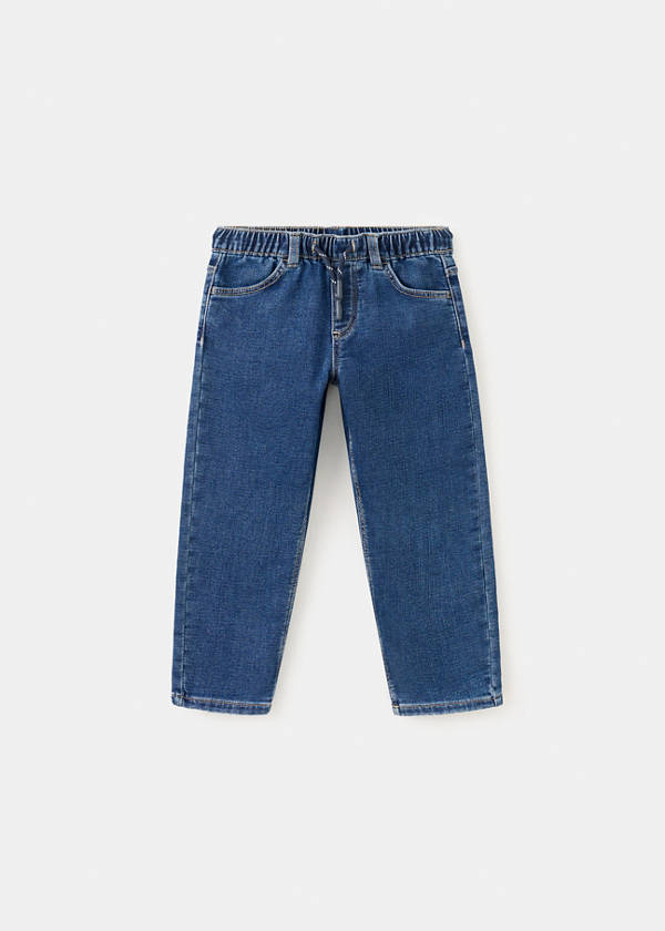 Straight-fit jeans with elastic waist — Dark Blue