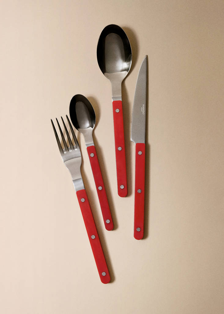 Stainless steel cutlery set with resin handles — Red