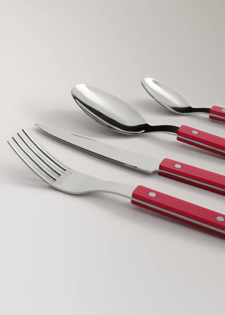 Stainless steel cutlery set with resin handles — Red