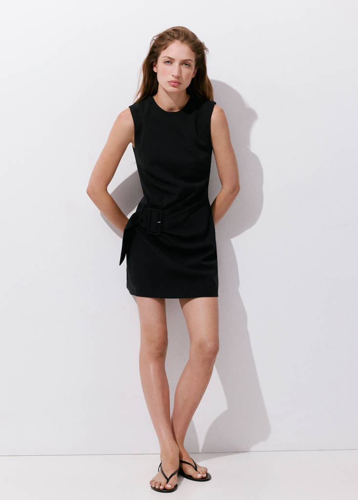 Ruched dress with belt — Black