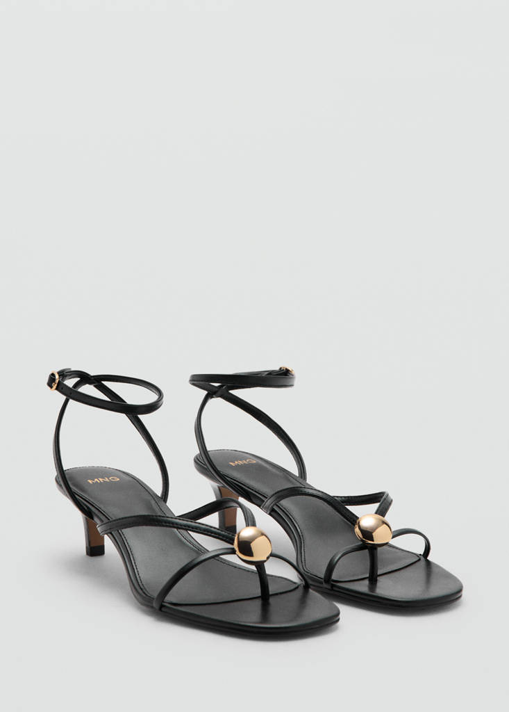 Heeled sandal with metallic bead straps — Black