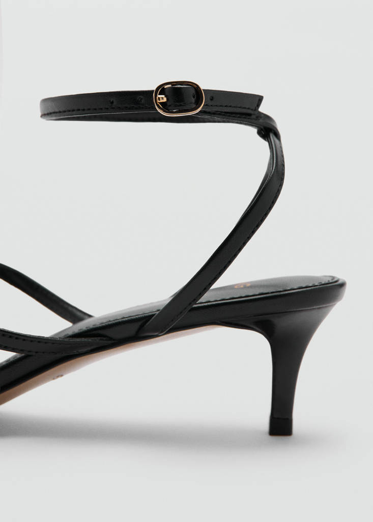 Heeled sandal with metallic bead straps — Black