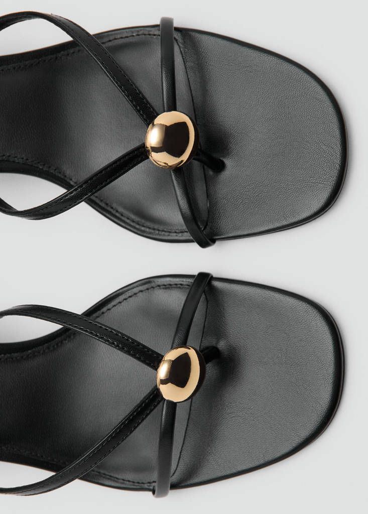 Heeled sandal with metallic bead straps — Black